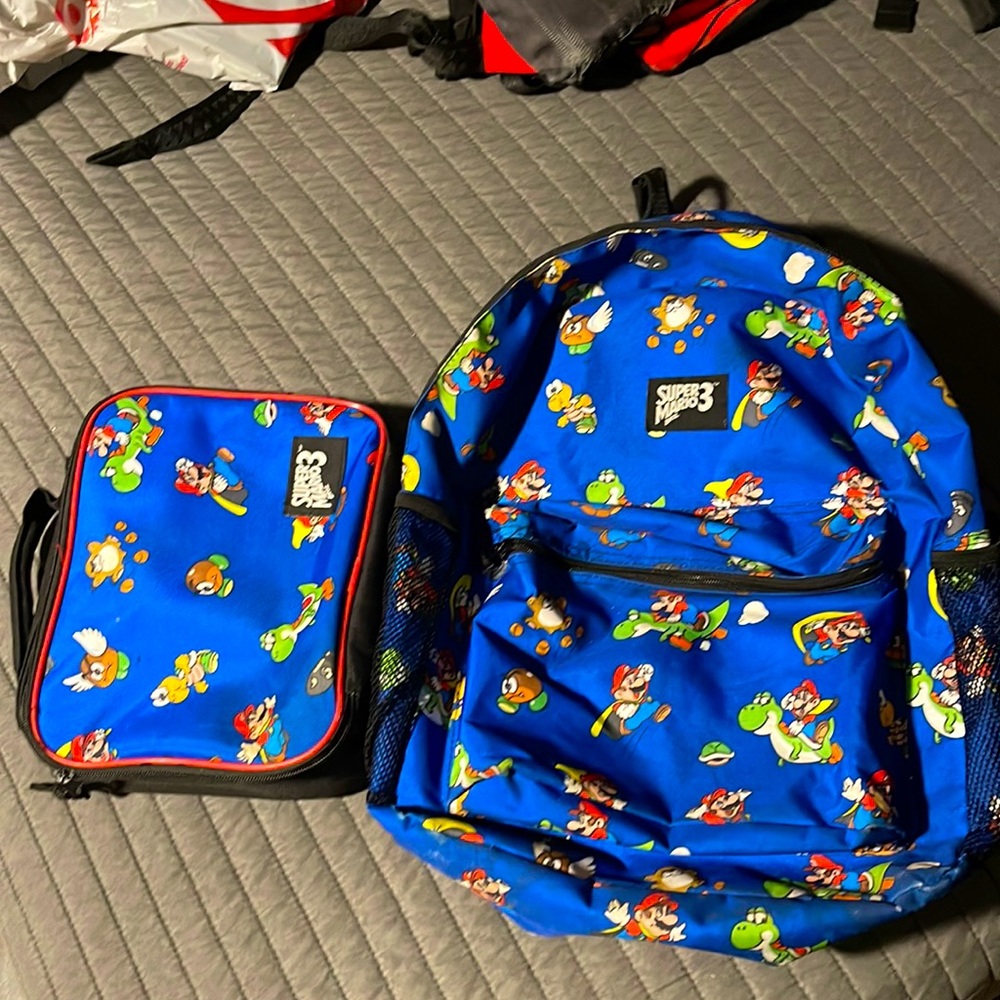 Super Mario bros backpack and Lunch box